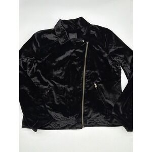 TROUVÉ Black Velvet Biker Jacket‎ Moto Style Zipper XL